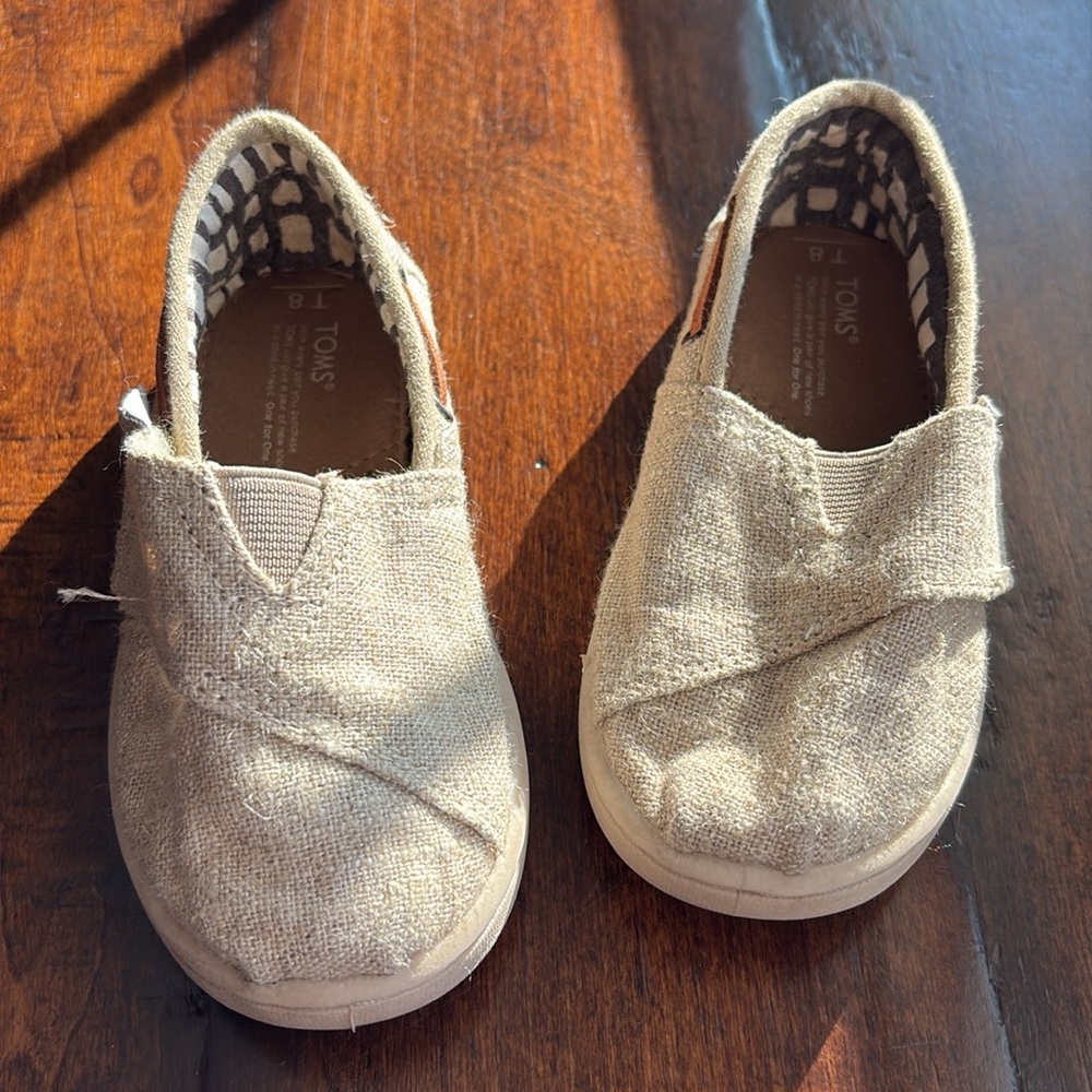 Tiny Toms Kid Alpargata Loafer Flat Shoes, Cream, Burlap, Natural size 8